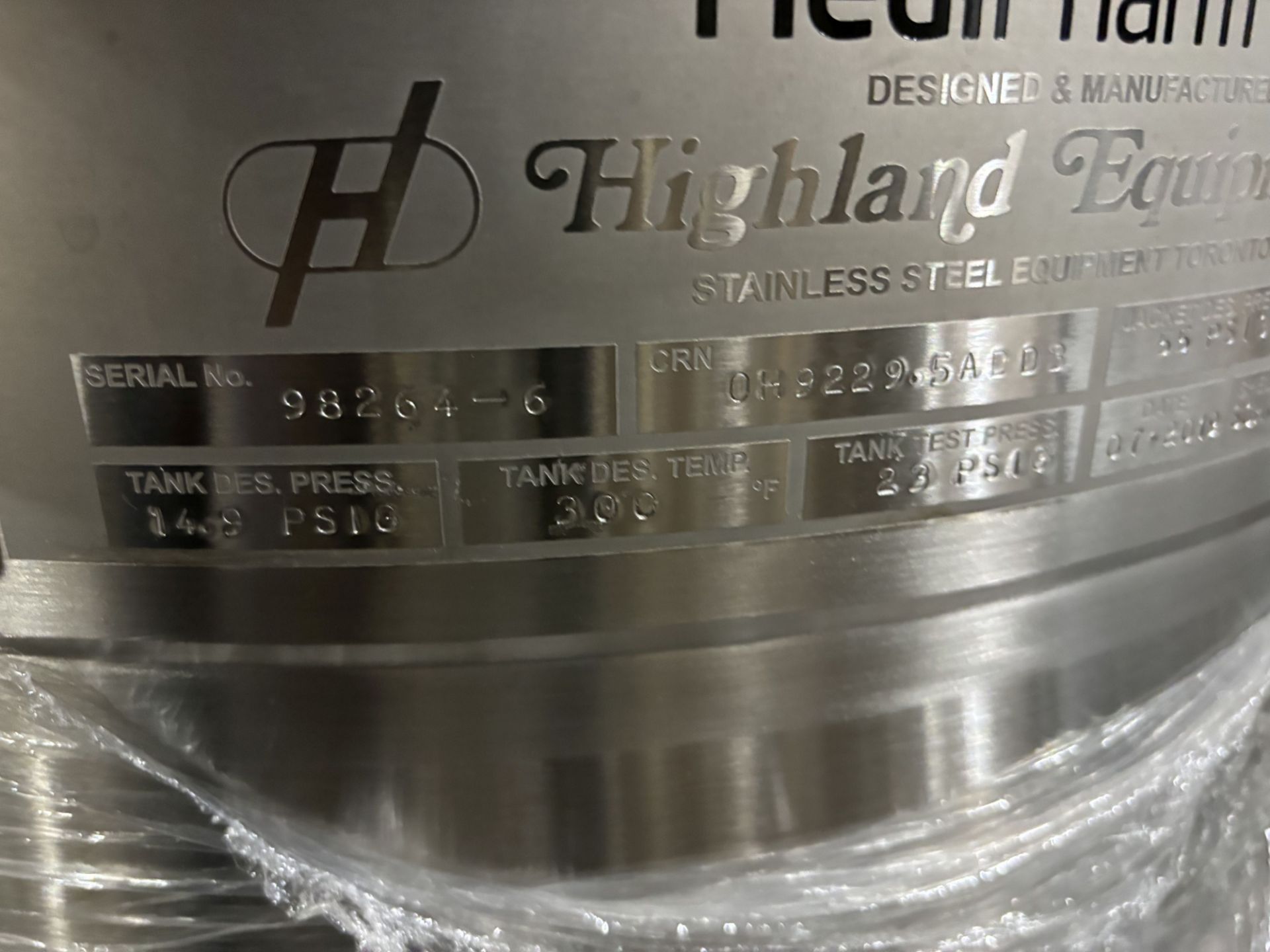 Highland Stainless Steel Jacketed Tank - Unused on OEM Skid - Image 3 of 8