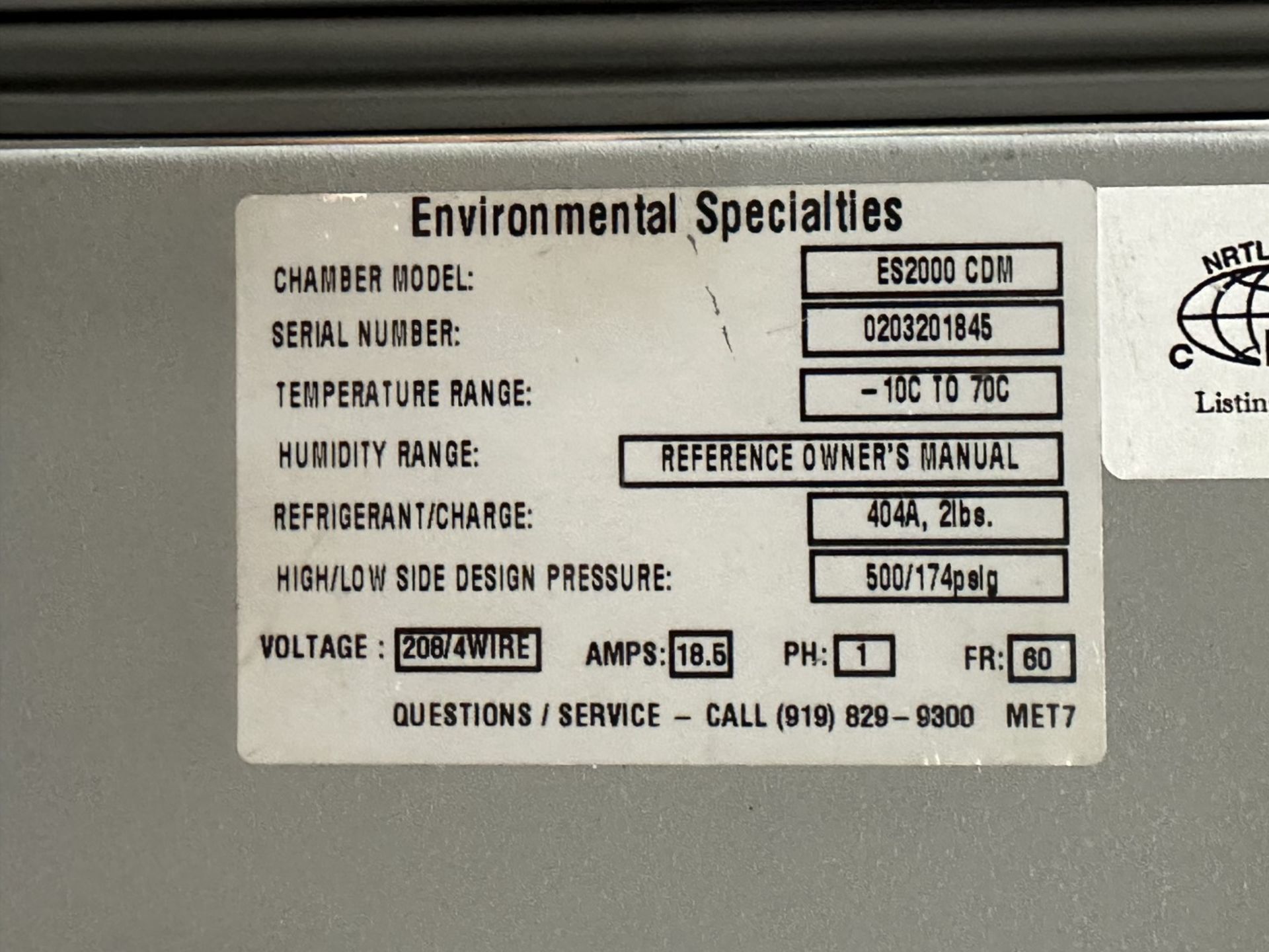 Environmental Specialties Environmental Chamber Model ES 2000 - Image 2 of 7