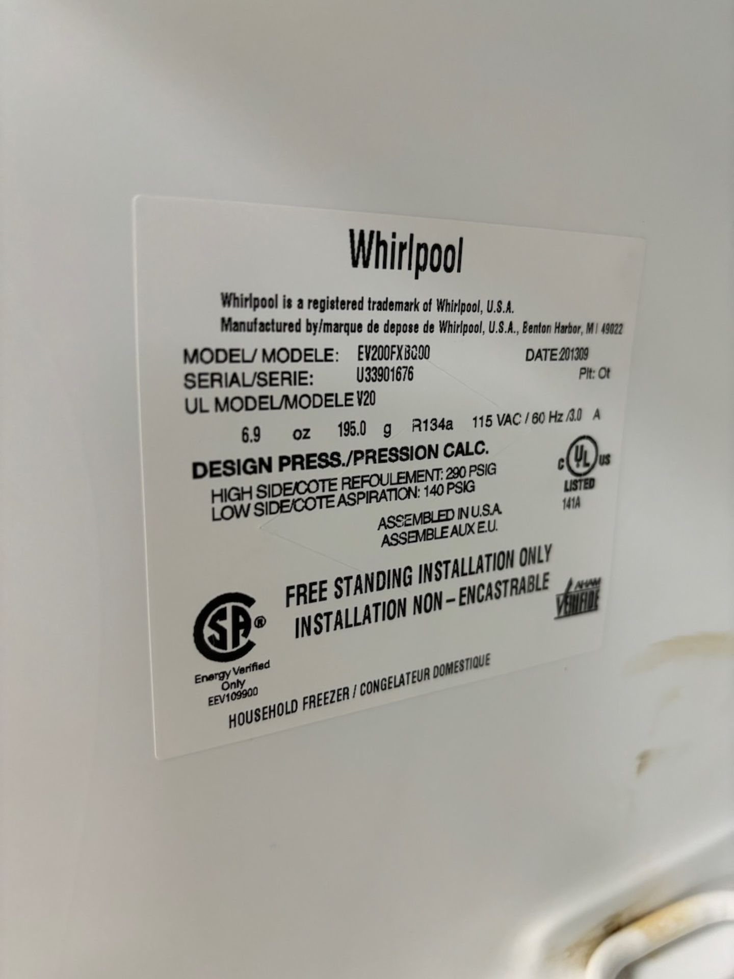 Whirlpool upright freezer - Image 3 of 3