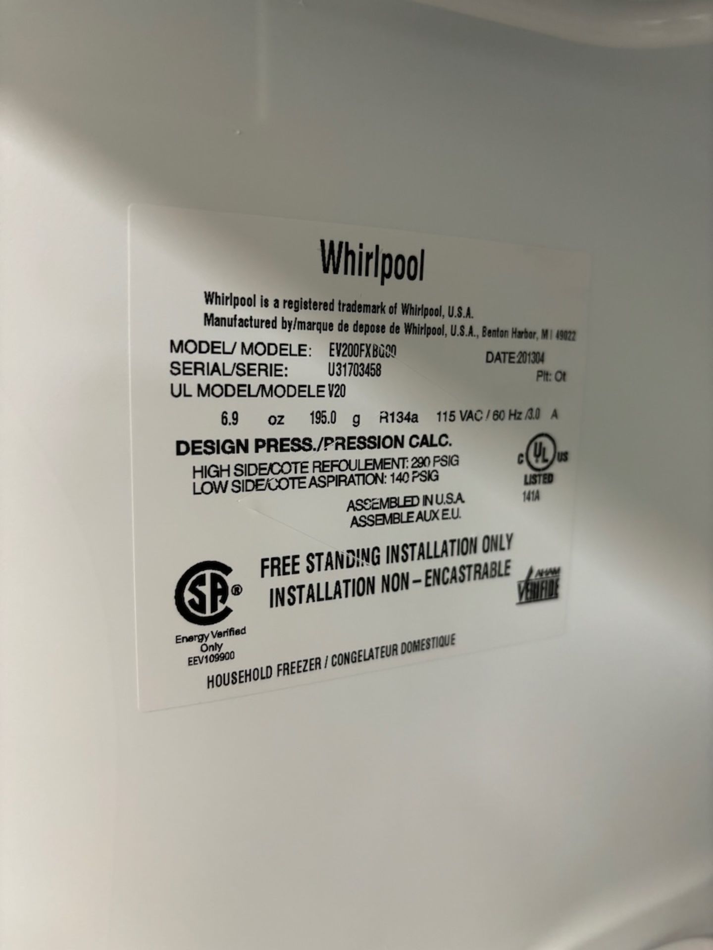 Whirlpool upright freezer - Image 3 of 3