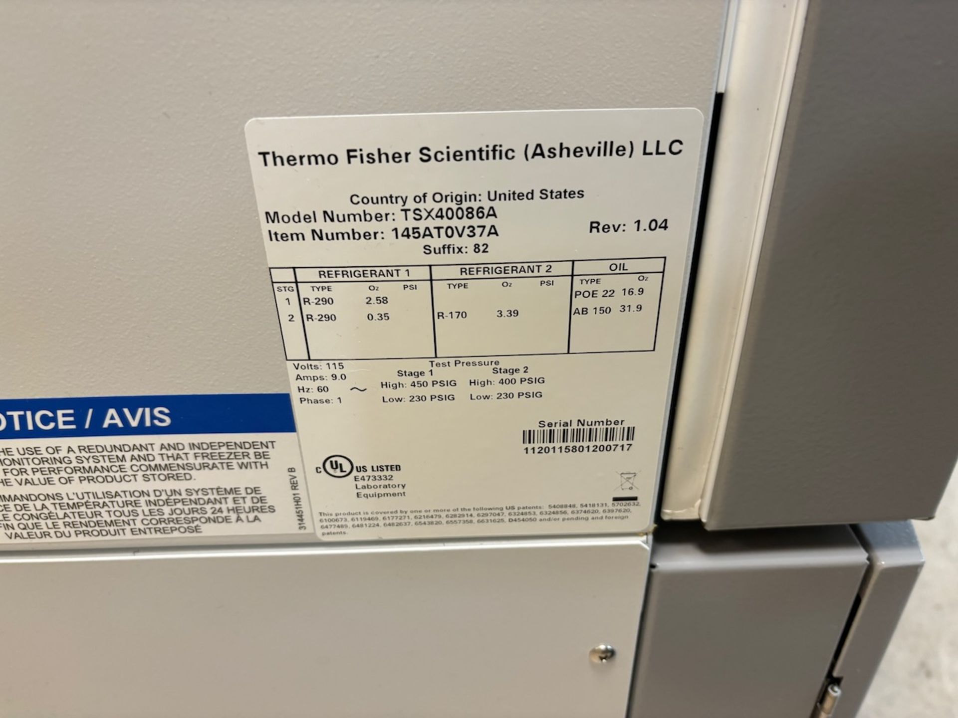 Thermo Scientific -86 degree freezer - Image 5 of 9