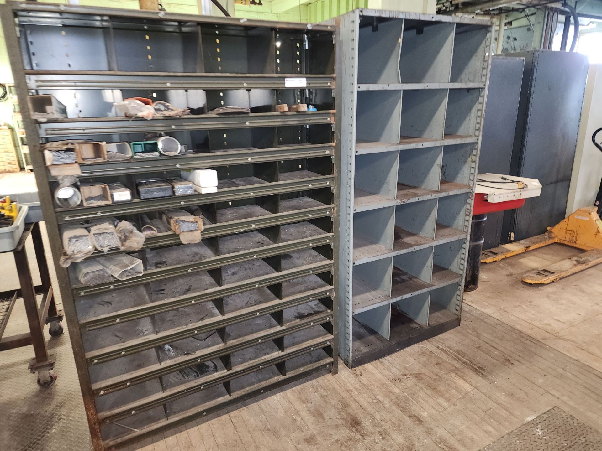 Two steel storage shelves