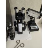 Lot (2) Microscopes and Light Source