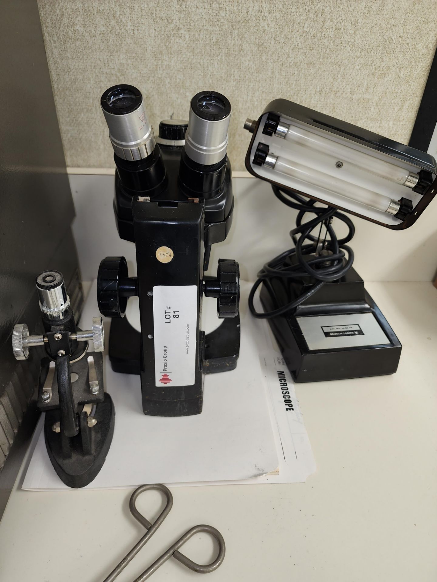 Lot (2) Microscopes and Light Source