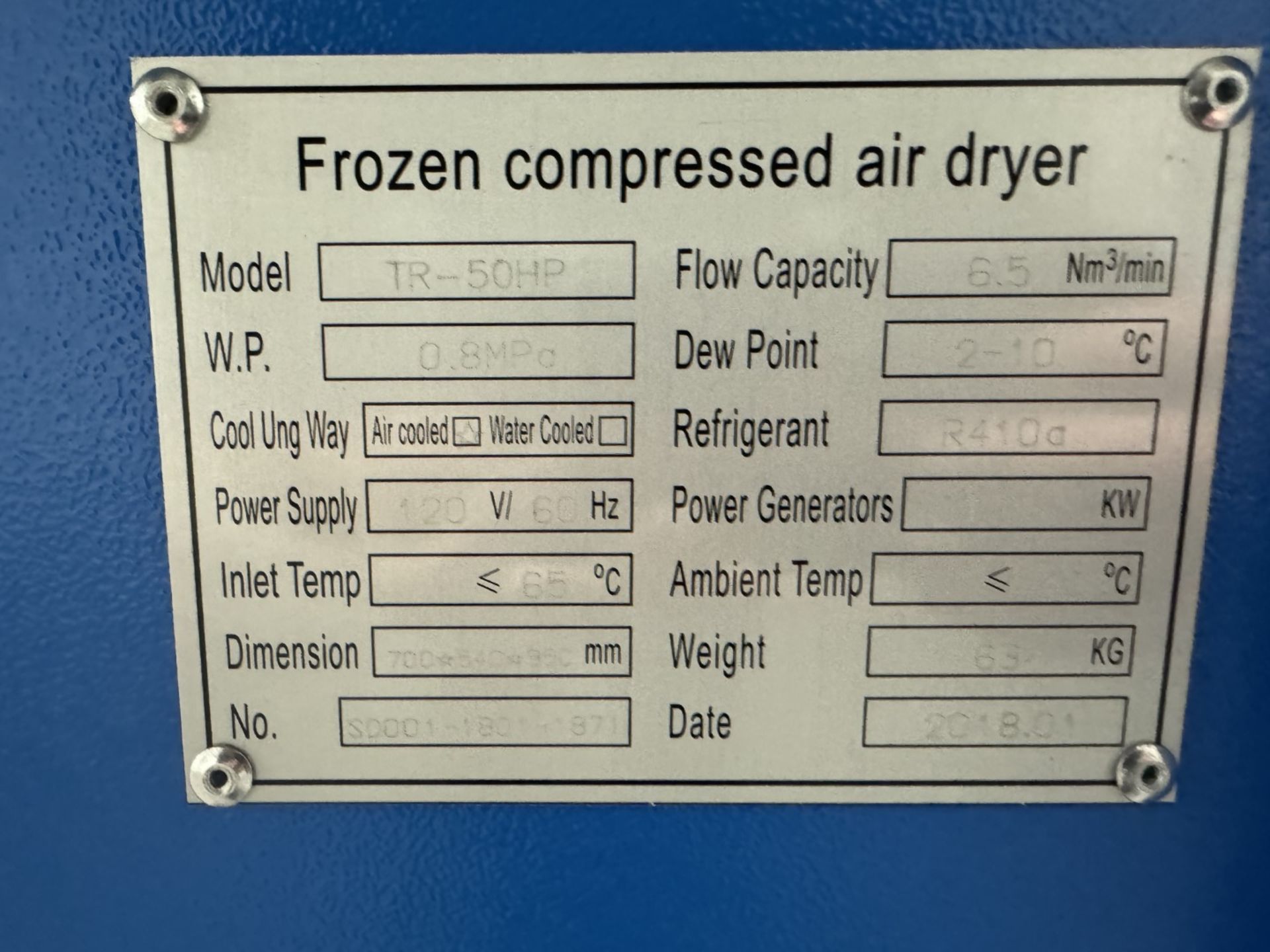 Airtech Frozen Compressed Air Dryer, Model TR-50HP - Image 2 of 11