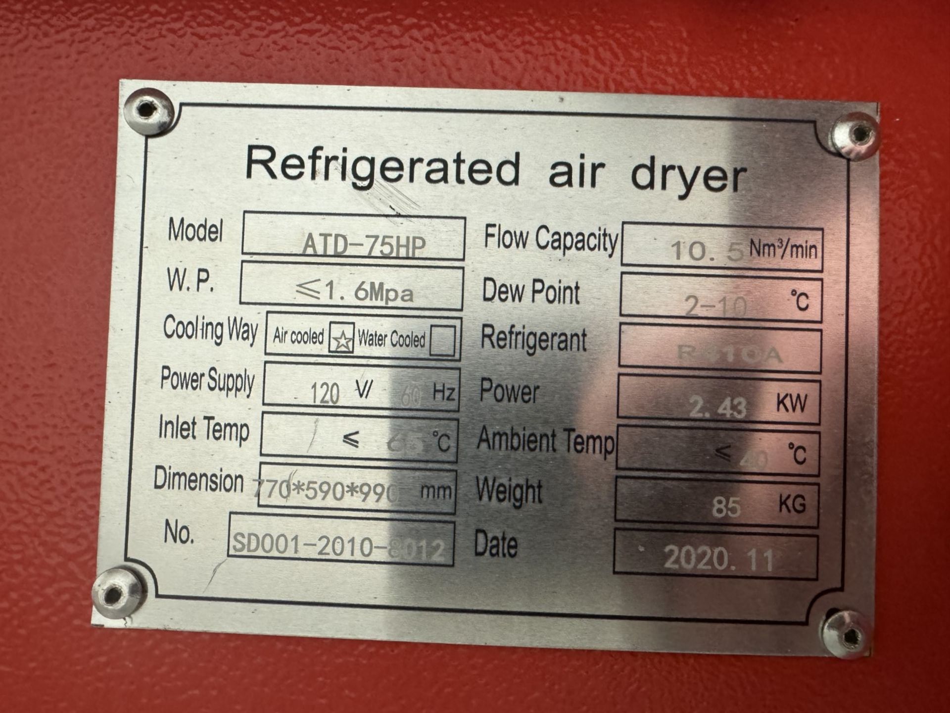 Airtech Refrigerated Air Dryer, Model ATD-75 HP - Image 2 of 9