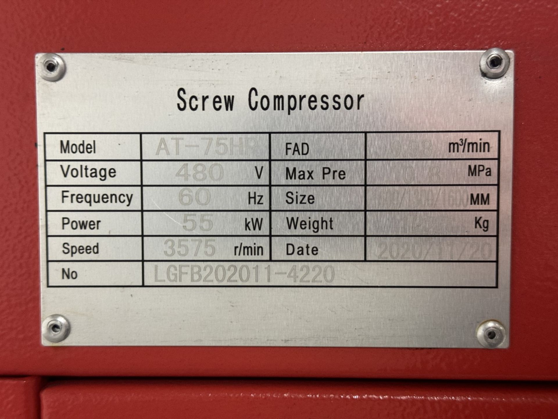 Airtech Screw Air Compressor, Model AT-75HP - Image 2 of 15