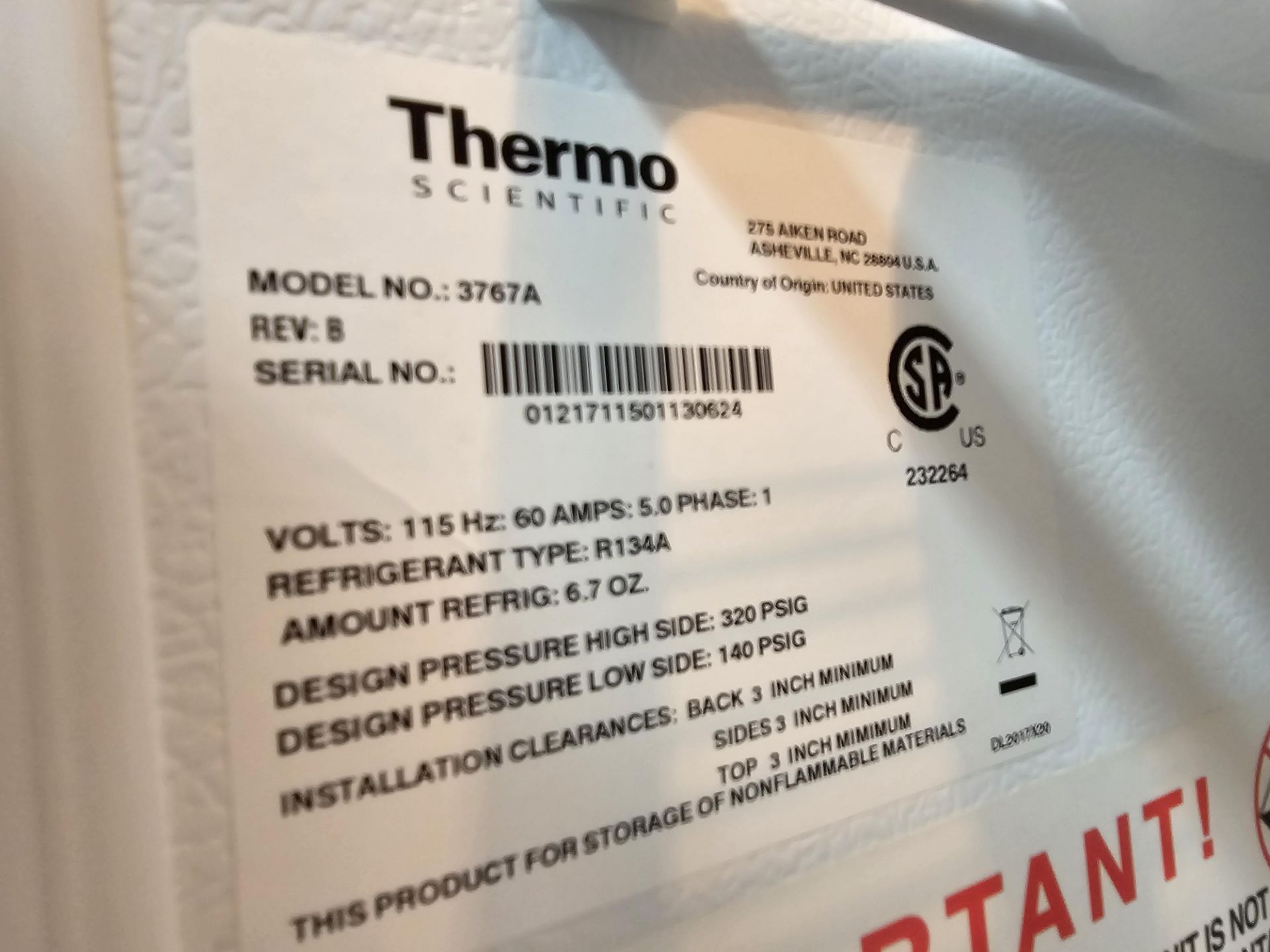 Thermo Scientific Refrigerator - Image 3 of 3