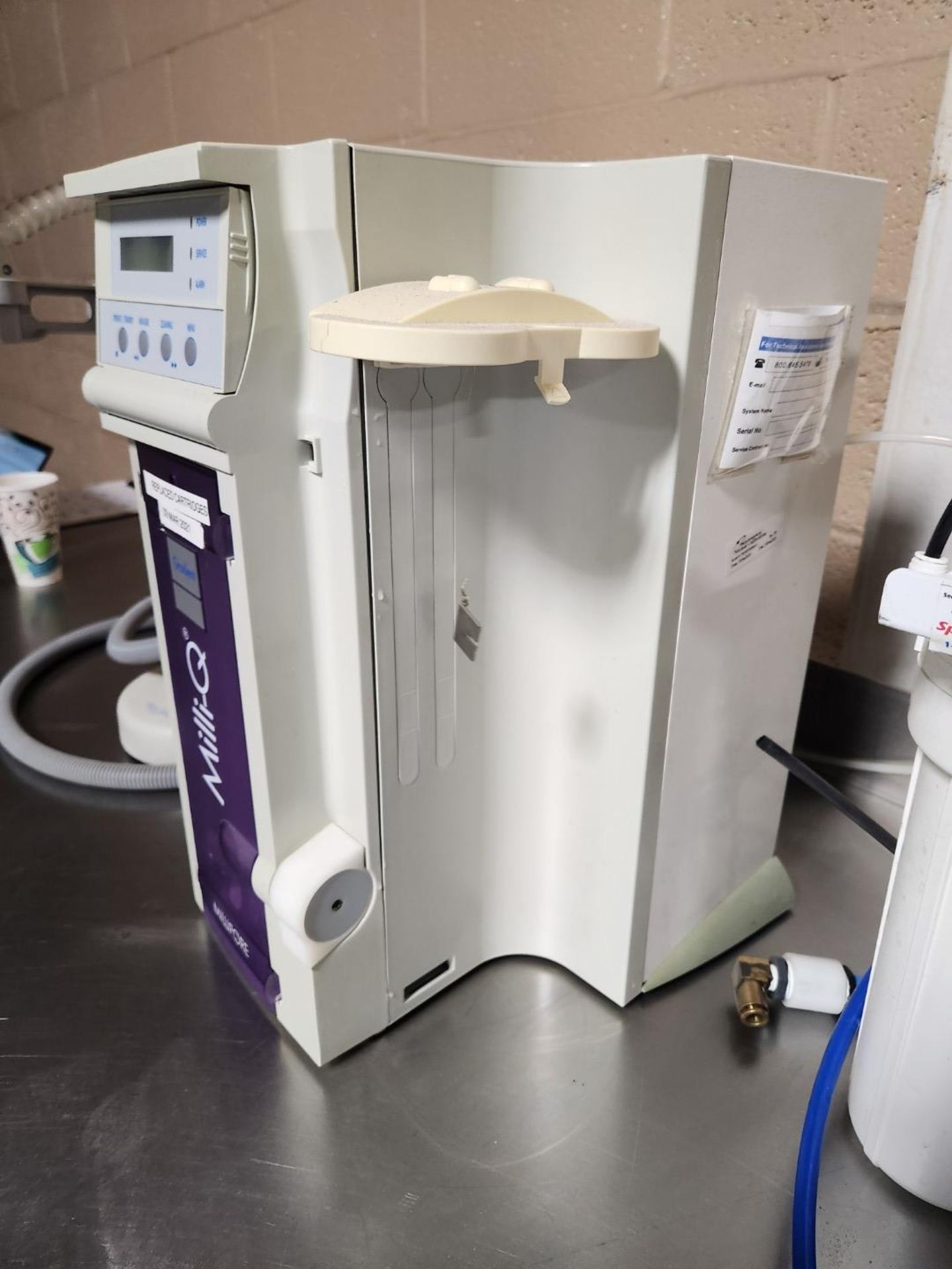 Millipore Milli-Q Gradient laboratory benchtop water filter, with dispenser on stand, serial# - Image 3 of 7