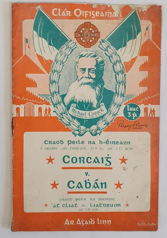 1945 All-Ireland Gaelic Football Programme. . Croke Park, Cork v. Cavan. Illustrated. Original