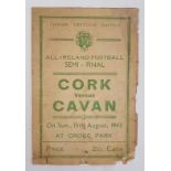 1943 All-Ireland Semi-Final Gaelic Football Programme. . Croke Park, Cork v. Cavan. Original printed