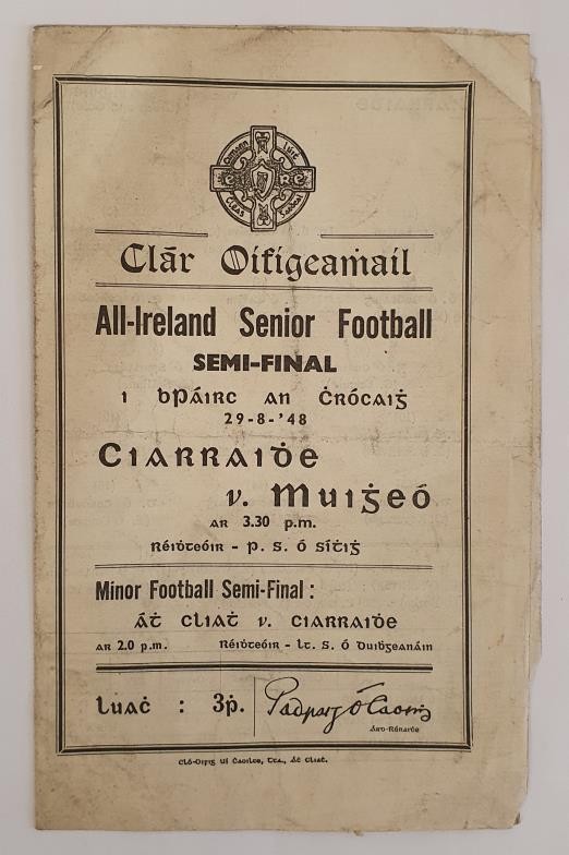 1948 All-Ireland Semi-Final Gaelic Football Programme. . Croke Park, Kerry v. Mayo. Original printed