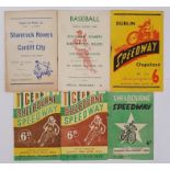 Early Irish sports programmes. Shelbourne Park Speedway August 1959; June 1952; July 1952; Dublin