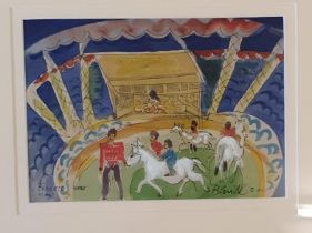 Pauline Bewick RHA FOSSETT'S HORSE RIDES, 2001, Original gouache, pen and ink. 8" X 11" Mounted