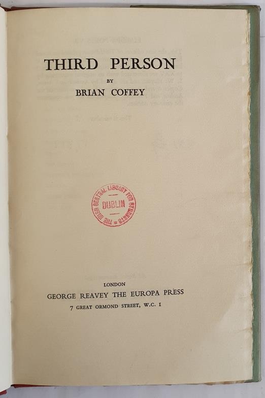 Third Person COFFEY, Brian Published by George Reavey , The Europa Press, London, 1938. Dust Jacket. - Image 2 of 3