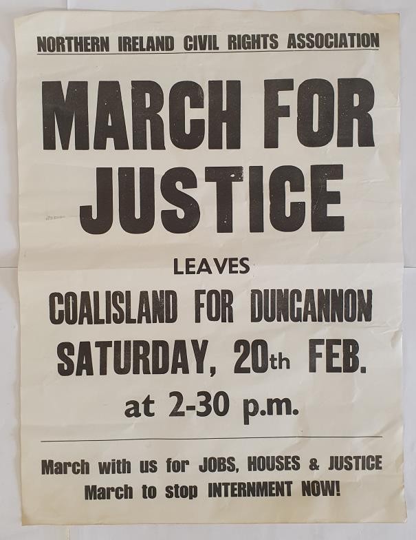 Original Civil Rights Poster – March for Justice Leaves Coalisland for Dungannon Saturday 20th Feb