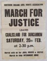 Original Civil Rights Poster – March for Justice Leaves Coalisland for Dungannon Saturday 20th Feb