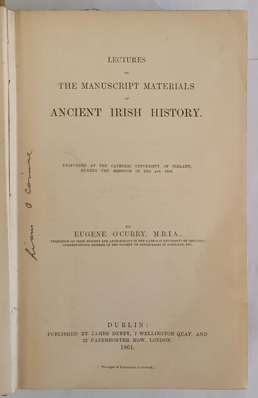 Eugene 0'Curry.Lectures on the Manuscripts of Ancient Irish History.1861.1st. With 26 lithograph - Image 2 of 3