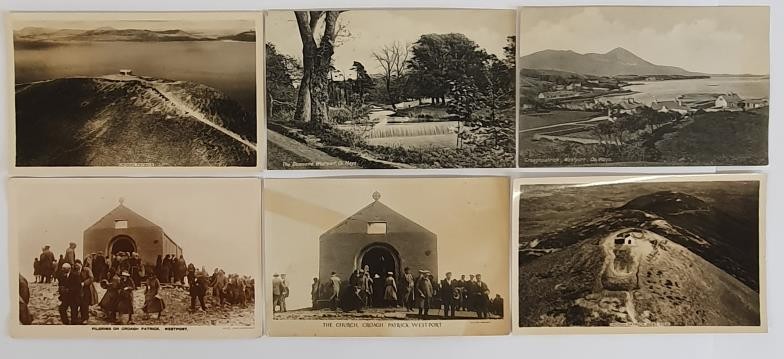 County Mayo. Croaghpatrick, Westport. [view of houses on the shore etc]; The Church Croagh
