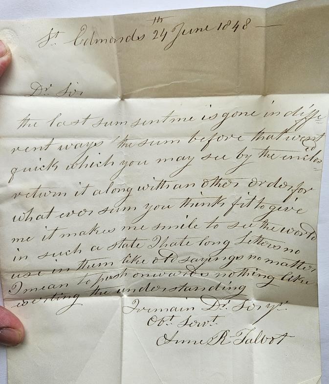 Wexford: Letter date stamped Enniscorthy 1848 to a Mr Frederic Hogan of York Strret Dublin from an - Image 3 of 3