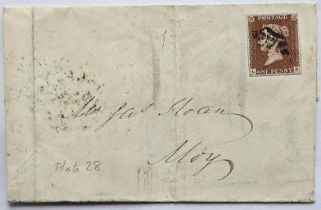 1843 to Moy with imperf. 1d red cancelled by poor strike of part black Maltese Cross with 3 double