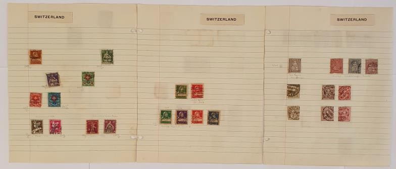 Early Stamps. Switzerland. Circa 52 stamps, hinged on 6 pages, 1862 on, with some notes in pencil on