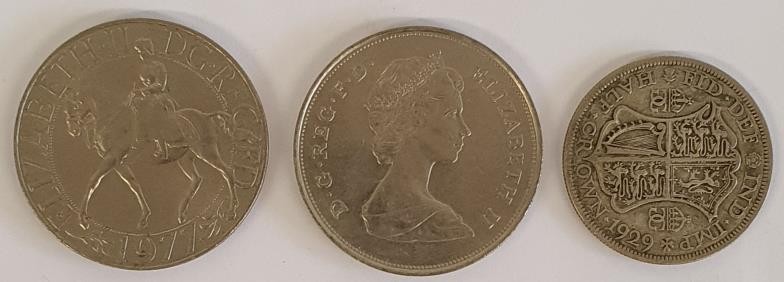 1929 George V Half Crown; 1971 Queen Elizabeth II Crown; and 1981 Charles & Diana Crown (3) - Image 2 of 2