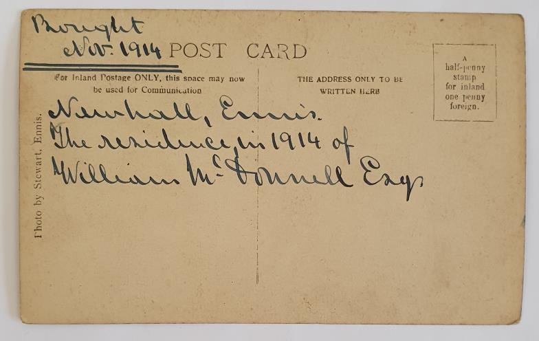 Clare Interest. Handwritten note, ‘Newhall, Ennis, the residence in 1914 of William McDonnell Esq. - Image 2 of 2