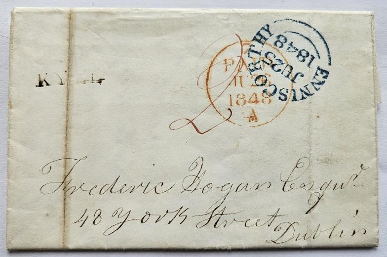Wexford: Letter date stamped Enniscorthy 1848 to a Mr Frederic Hogan of York Strret Dublin from an