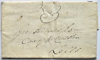 1837 Entire Letter, Navan To Kells, with manuscript 3 on front, and on reverse double arc date