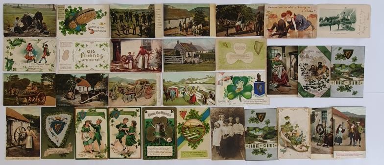 Postcards - an Irish collection which includes Good Luck the Land of the Shamrock (with a packet