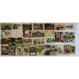 Postcards - an Irish collection which includes Good Luck the Land of the Shamrock (with a packet