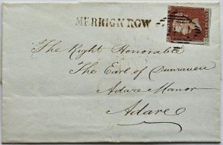 1845 Envelope to "The Right Honorable, The Earl Of Dunraven, Adare Manor, Adare, probably posted