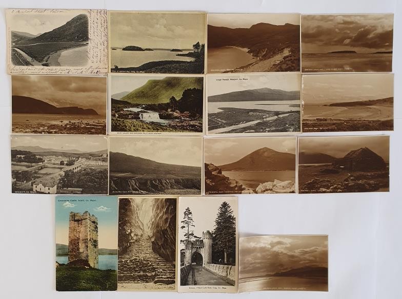 Postcards - County Mayo, a collection which includes Lough Feeagh, Newport, Pigeon Hole, Cong, Eriff