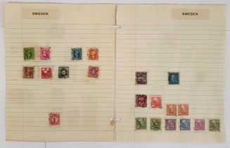 Early Stamps. Sweden. Circa 38 stamps, hinged on 4 pages, 1886 on, with some notes in pencil on