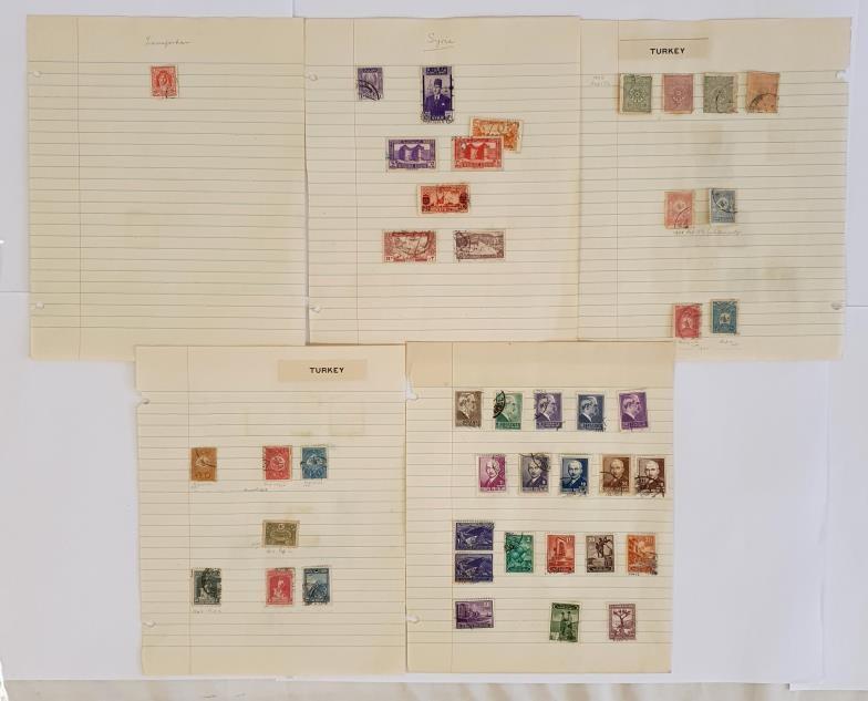 Early Stamps. The Middle East. Syria, Turkey and Transjordan. Circa 62 stamps, hinged on 8 pages,