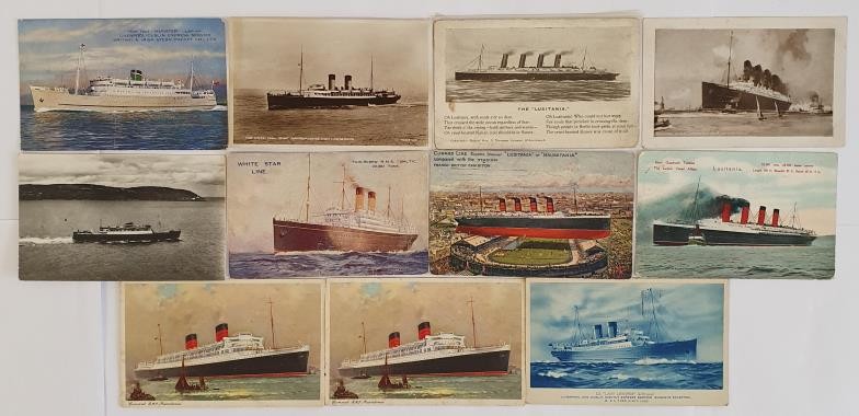 Irish shipping vintage interest mostly. 4 cards of the Lusitania; The Irish Mail Boat approaching