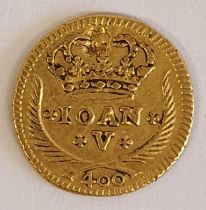Pourtugese John V 400 Reis Gold Coin dated 1733, c.1gram