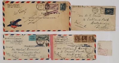 US airmail to Ireland. 4 letters plus small paper cutting ‘released by censor’. 1939-1940 period.