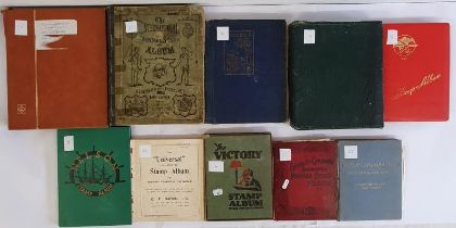 A Collection of c.9 World Stamp Albums, fixed, hinged etc. includes some Irish, plus one empty