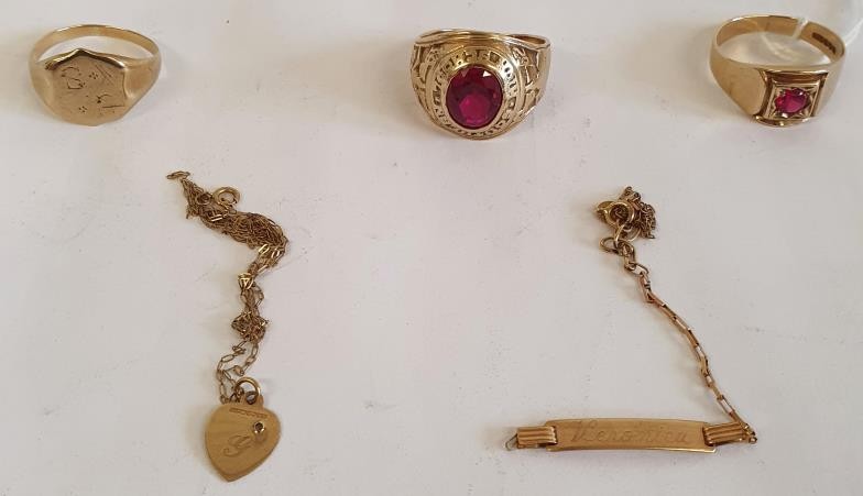 Two 9ct Gold Hallmarked Rings; another, not hallmarked 9ct gold ring and various other pieces, c.