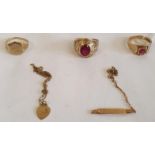 Two 9ct Gold Hallmarked Rings; another, not hallmarked 9ct gold ring and various other pieces, c.