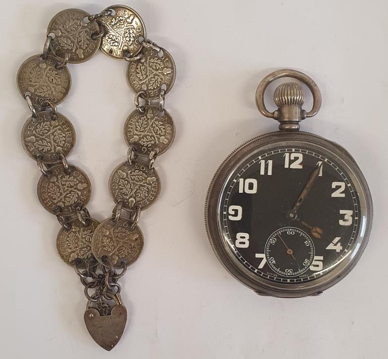 Three Piece Bracelet with Silver Lock and a Silver Cased Pocket Watch`, hallmarked Birmingham, c.