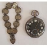 Three Piece Bracelet with Silver Lock and a Silver Cased Pocket Watch`, hallmarked Birmingham, c.