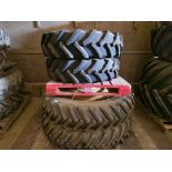 Pair of 340/85 R28 wheels for John Deere with 80” centres and pair of 340/85 R46 wheels for John