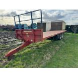 (09) Marshall dual axle 14T flatbed trailer, super singles front headboard, hydraulic brakes &