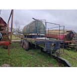 Pea viner converted towable water bowser, cylindrical steel tank on dual axle chassis