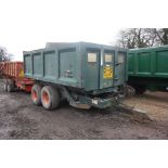 Ken Wooton dual axle high tip trailer, barn door, needs new high tip hydraulic pipe