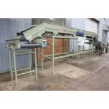 (22) Tong 3 phase raised conveyor, flat belt 1.4m x 750mm Serial No 22-25270 with pair of (22)
