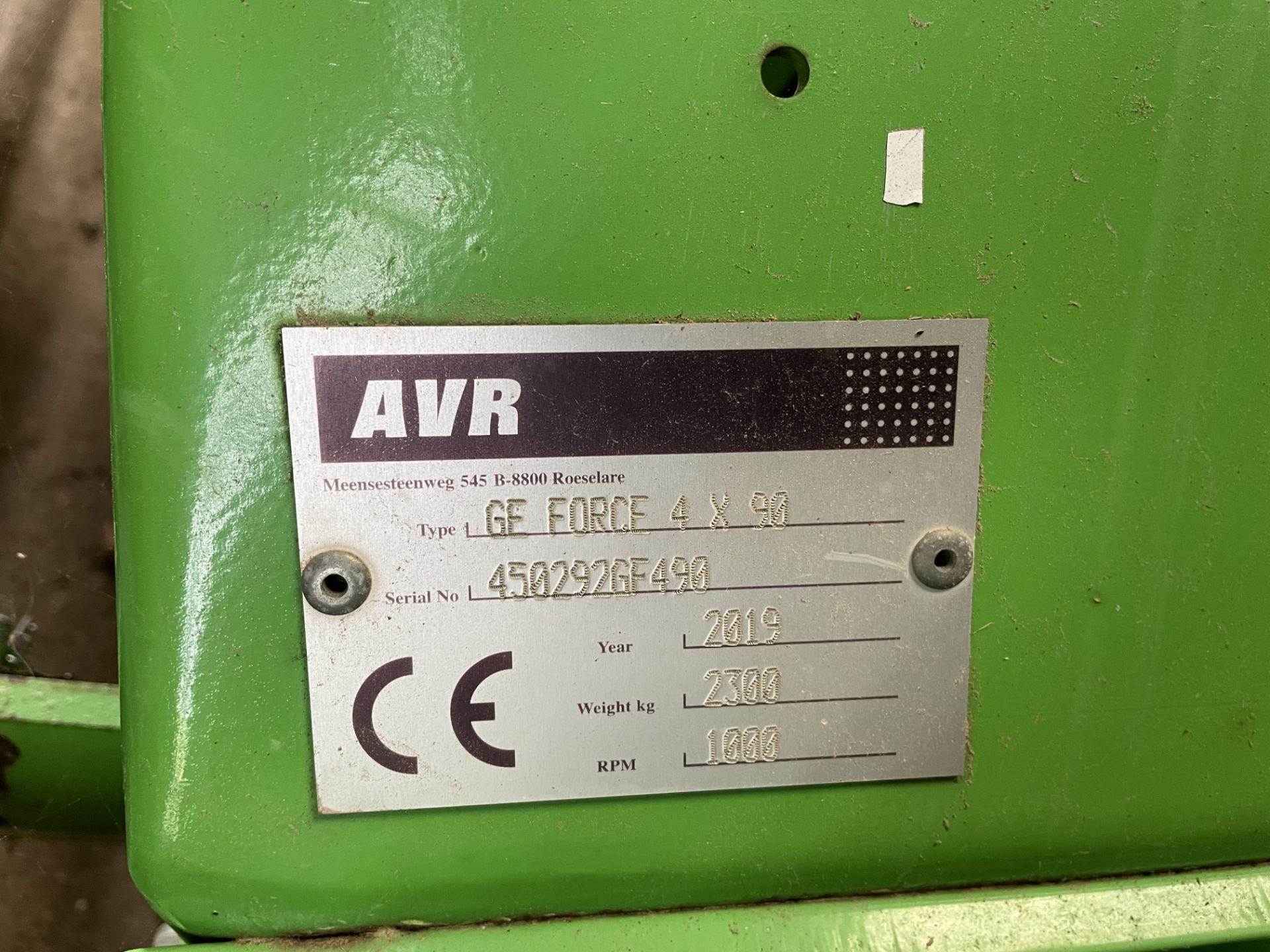 (19) AVR Geforce, full set hook tines, 3.8m wide, two-sided drive, 4 metal depth wheels, with - Image 6 of 7